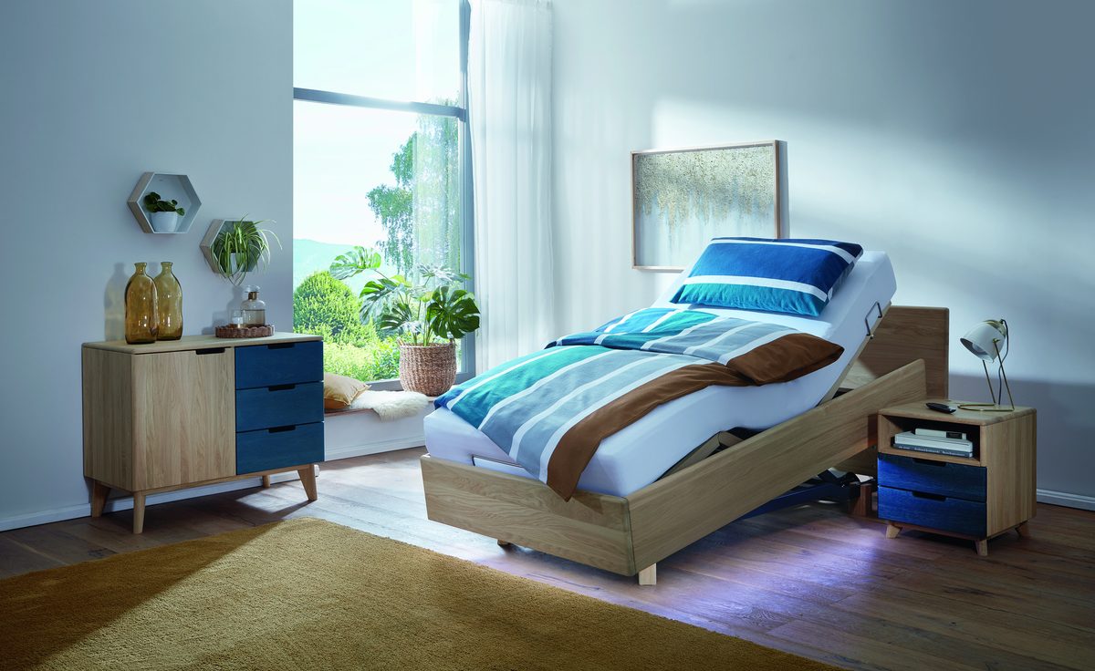 Kirchner Bergen Classic – höhenverstellbares Komfortbett in Eiche bianco